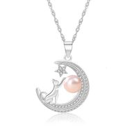 Wholesale Necklace Silver jewelry silver moon Pearl Pendant Fashion Design clavicle Necklace women s diamond set chain d1716