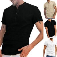 Wholesale Men s T Shirts Mens Shirt Loose Tops Short Sleeve Tee Summer Cotton Linen Solid Color Retro Tunic Blouse Men Clothing