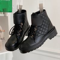 Wholesale newest Fashion classics Black chunky platform boots lace up shoessquare combat boot chains buckle low heel Martin booties ankle luxury designers Factory shoe