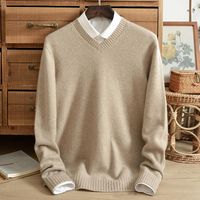 Wholesale Men s Sweaters Pure Cashmere Sweater V neck Double strand Padded Pullover Seamless One piece Color Base Knitting Leisure