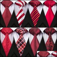 Wholesale Neck Ties Fashion Aessories Barry Wang Arrival Mens For Men Red Set Woven Tie Hanky Cufflinks Wedding Party Business1 Drop Delivery Qud