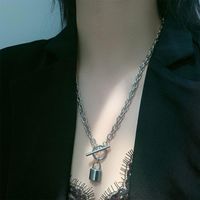 Wholesale Pendant Necklaces Stainless Steel Silver Color Pad Lock Long Necklace Cable Chain Women Collar Jewelry Choker Hip Hop