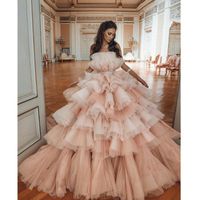 Wholesale Haute Couture Ruffled Tulle Bridal Dress Extra Lush Tiered Luxury Prom Gown Puffy Vestidos Strapless Ball Dresses Casual