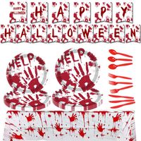 Wholesale Party Decoration Halloween Blood Hand Horror Paper Cup Plate Tissue Knife Fork Spoon Decorations For Home Tableware