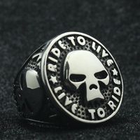 Wholesale Unisex L Stainless Steel Cool Rider To Live Live Flaming Biker Skull Ring Cluster Rings