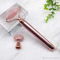 Wholesale 2 In Electric Vibrating Natural Rose Quartz Jade Roller Facial Massager for Face Lifting Massage Roller Skin Care Beauty Tools