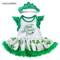 Wholesale Clothing Sets Fashion Happy St Patricks Day Girls Lace Romper Dress Headband Born Tutu Baby Girl Clothes Infant