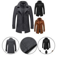 Wholesale Men s Jackets Casual Pure Color Buttons Coat Trench Autumn Winter Fake Two Piece