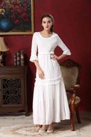 Wholesale long sleeve Women dresses Bohemian Vintage Ethnic Flower Embroidered Cotton Tunic Long1 White Maxi Dress Hippie Boho Asymmetric