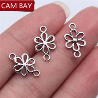 Wholesale 15x9mm Antique Silver Color Flower Connectors Charms For DIY Crafts Jewelry Findings Components