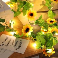 Wholesale Strings LED Sunflower Lvy Lamp Solar Battery Fairy String Lights Garden Wall Fence Party Home Garland Outdoor Indoor Wedding Decoration