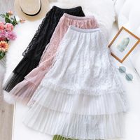 Wholesale Skirts Spring Summer Women Lace Tulle Long Skirt WF0031 Mesh Cake Ladies Pretty High Waist A Line White Pink Black