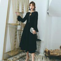 Wholesale Casual Dresses L XL Plus Size Black Summer Dress For Women Long Sleeve Sheer Retro Bandage Corset Vintage Ladies Elbise