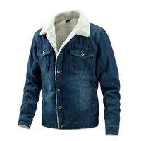 Wholesale Men s Jackets AIOPESON Plus Velvet Fur Collar Denim Jacket Men Casual Turn down Cotton Winter Warm Jeans