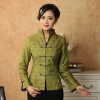 Wholesale Women s Jackets Green Coat Chinese Tradition Style Lady sTang Suit Long Sleeves Jacket Outerwear Size M XL Bomber Women