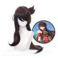 Wholesale Other Event Party Supplies Game Genshin Impact Cosplay Beidou Wig Removable Bun Brown Long Straight Bangs Heat Resistant Hair Adult Hallow