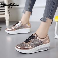 Wholesale Big size Women Bling Toning Casual Shoes Wedge Slimming Fitness Swing Sneakers Female Platform Height Increasing Breathable Sports Trainers