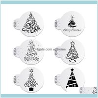 Wholesale Tools Bakeware Kitchen Dining Bar Home Garden6Pcs Set Christmas Tree Stencil Wedding Party Cake Cookie Mould Cupcake Decoration Template
