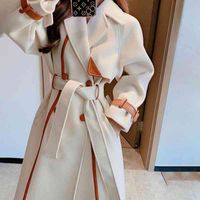 Wholesale Lady Blends ice Women s Wool Tweed Coat Mid Autumn And Winter Long Large Lapel Dign Feeling Color Matching Thiened Woolen Coats