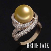 Wholesale Bride Talk Fashion Brand Women Pearl Ring Cubic Zirconia Twisted Lines Luxury Finger Rings Elegant Jewelry For Wedding Party