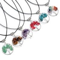 Wholesale Colors Natural Stone Beads Silver Plated mm Mini Tree Of Life Pendant Necklace Jewelry With Black Leather Chain DZ1723a f Necklaces