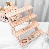 Wholesale Ddisplay Floor Ladder Jewelry Display Four Layers Ring Jewelry Stand Diy Earring Standing Organizer Natural Wooden Necklace Sto
