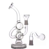 Wholesale 14mm joint Inches Mini Dab Rigs Glass Oil Rigs Recycler bong cheapest Double Barrel Percolator smoking Water pipe With oil burner pipe