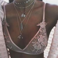 Wholesale Bohemian Silver Color Elephant Leaf Whale Tail Pendant Chokers Necklaces Multi Layer Necklace Collar For Women Chains