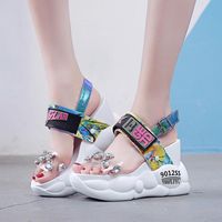 Wholesale Woman Sandals Rhinestone Sexy Super High With Spelling Color Hasp Shoe Sponge Cake