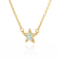Wholesale Fashion Five Pointed Star Necklace For Women Stainless Steel Green Stone Opal Vintage Choker Simple Christmas Jewerly Gift Pendant Necklaces