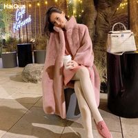 Wholesale Women s Fur Faux Womens Winter Style Mink Imitation Velvet Coat Long Stand Collar Thick Loose Casual Warm Soft Outwear Pink Black