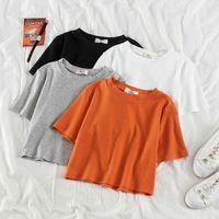 Wholesale Internet Hot T shirt Women s Ins Super Popular Summer New Korean Style Versatile Orange Short Sleeve Tooling Midriff Baring G0922