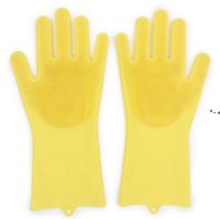 Wholesale 2pcs pair Magic Washing Brush Silicone Glove Resuable Household Scrubber Anti Scald Dishwashing Gloves For Kitchen Bathroom Tools NHE10666