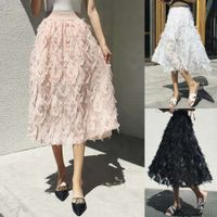 Wholesale Women High Waist Feather Fringed Skirt Mesh Tutu Sheer Tulle tassels Swing Maxi Party Dress Autumn Clothes