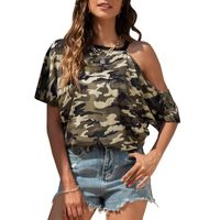 Wholesale Women s Blouses Shirts Camouflage Tops For Ladies Summer Fashion Casual Strapless Dew Shoulder Short Sleeve Loose Ropa De Mujer