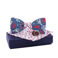 Wholesale Sitonjwly Suits Wooden Bow Tie Set For Mens Hanky Cufflinks Wood Bowtie Women Paisley Floral Gravata Cravat With Box Neck Ties