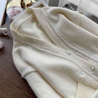 Wholesale Women s Sweaters winter French style retro pearl and lace white button sweater soft female cardigan jacket F8B
