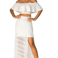 Wholesale Celebrity White Black Lace Two Pieces Set Long Rayon Bandage Dress Elegant Cocktail Party Vestidos