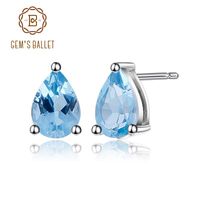 Wholesale Stud Gem s Ballet mm Ct Natural Swiss Blue Topaz Gemstone Earrings Sterling Silver Fashion Jewelry For Women