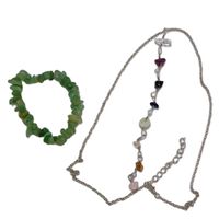 Wholesale Decorative Objects Figurines Chakras Necklace Bracelet Set Irregular Natural Crystals Aventurine Gem Stone Pendant Sliver Chain Yoga Rei