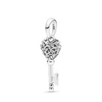 Wholesale High Quality Sterling Silver Key Heart Shape Pendants Beads Fit Original Pandora Charm Diy Bracelet Necklace Jewelry Making