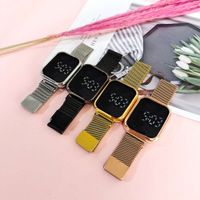 Wholesale New square alloy plated Apple lazy iron absorbing Milan strap touch white light LED electronic watch