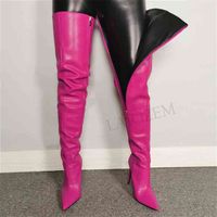 Wholesale BERZIMER Women Crotch High Boots Faux Leather Heels Side Zip Over Knee Ladies Shoes Woman Large Size