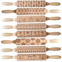 Wholesale Embossing Wooden Rolling Pin with Christmas Snowflake Flower Pattern Baking Embossed Cookies Kids and Adults Cute Kitchen Tool DHB11658