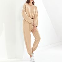 Wholesale Mimi Leisure Round Collar Draw String Pure Color Long Sleeve Fleece High Waist Loose Bunch Of Female Feet Pants Suit