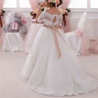Wholesale Casual Dresses flower girl s for white wedding ivory sleeves the neck neck first communion worn long