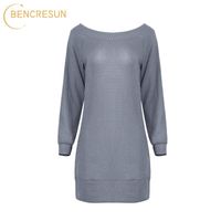 Wholesale Casual Dresses Women s Pullover Knitted Dress Autumn Long sleeved Off shoulder Black Dark Gray Light Army Green Loose