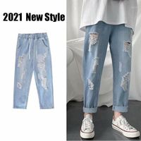 Wholesale Plus Size Ripped Hole Jeans Men Fashion Streetwear Spring Summer Trendy Straight Baggy Pants Light Blue Washed Frayed Men s