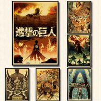 Wholesale Attack On Titan Posters Japanese Anime Kraft Paper Prints Clear Image Room Bar Home Art Painting Wall Sticker
