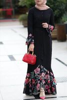 Wholesale Casual Dresses Muslim Islamic Clothing Hijab Dress Women Kimono Ethnic Style Stitching Flower Print Robes Long Sleeve Plus Size XL